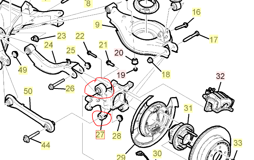 Captiva rear knuckle/hub bushings